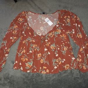 Tie Front Long Sleeve Blouse